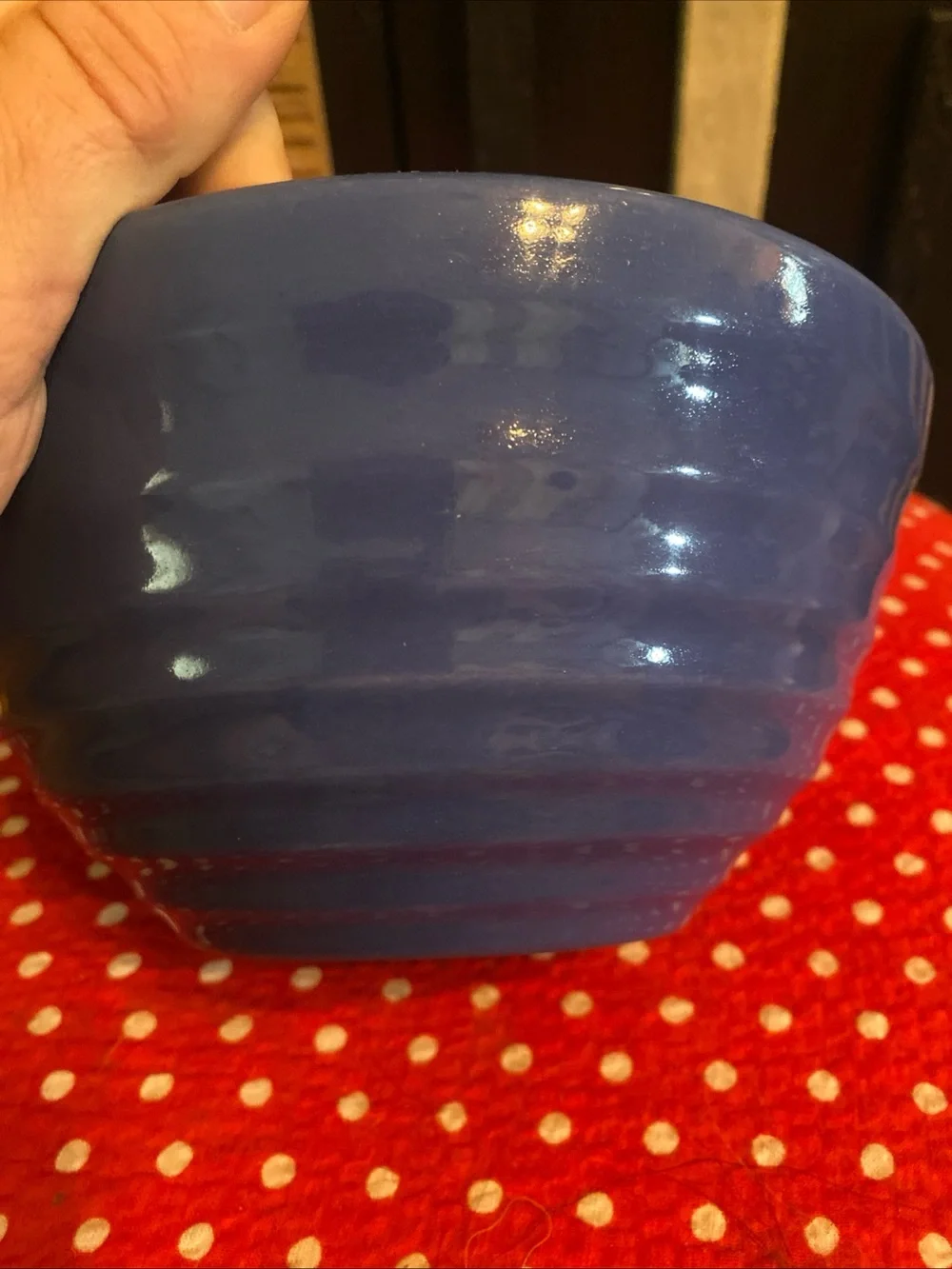 Vintage Bauer Pottery Blue Ringware Mixing Bowl #24 California 1930s 7